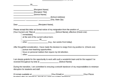 Teacher Resignation Letter