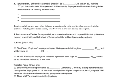 Sample of a Temporary Employment Agreement used to hire an employee for a short-period of time