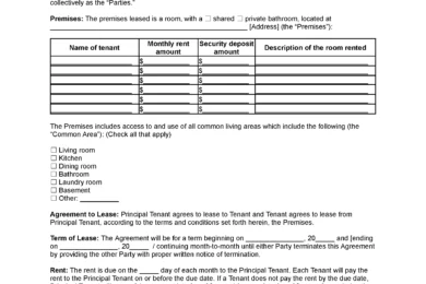 Tenant Room Rental Agreement