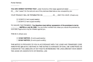 Tennessee 10-Day Notice to Vacate (Week to Week)