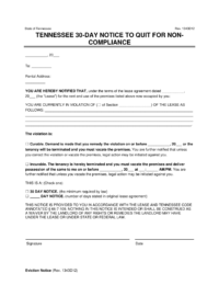 Tennessee 30-Day Notice to Quit for Non-Compliance