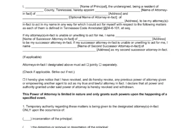 Tennessee Durable Power of Attorney Form
