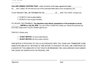 Tennessee Notice to Vacate