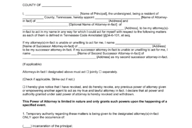 Tennessee Limited Power of Attorney Form