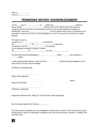 Tennessee Notary Acknowledgment Form