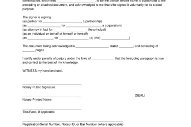 Tennessee Notary Acknowledgment Form