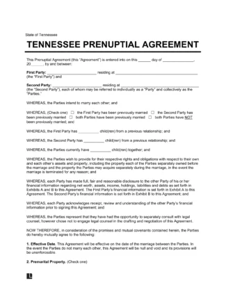 Tennessee Prenuptial Agreement Template