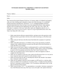 Tennessee Residential Property Condition Exemption Form