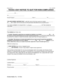 Texas 3-Day Notice to Quit for Non-Compliance