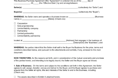 Texas Business Purchase Agreement Template