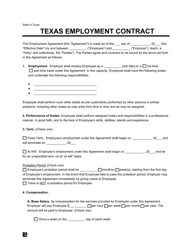 Texas Employment Contract Template