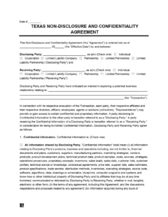 Texas Non-Disclosure Agreement Template