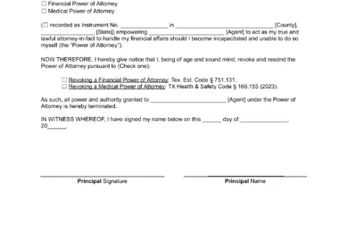 Texas Revocation Power of Attorney Form