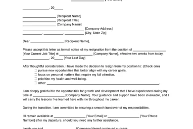 Two Weeks' Notice Letter Template
