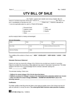 utv bill of sale template