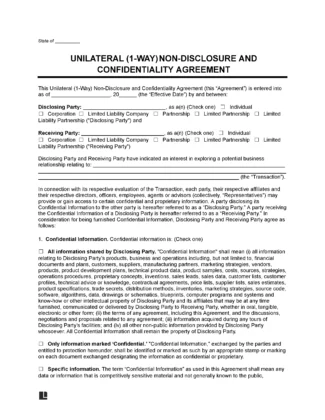 Unilateral (One-Way) Non-Disclosure Agreement Template