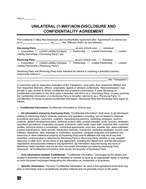 Unilateral (One-Way) Non-Disclosure Agreement Template
