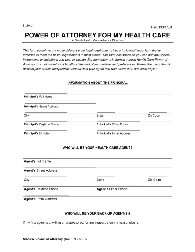 Sample of an Universal Medical Power of Attorney (MPOA)/healthcare power of attorney