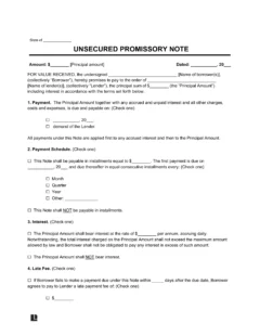 Unsecured Promissory Note Template