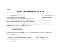 Unsecured Promissory Note Template