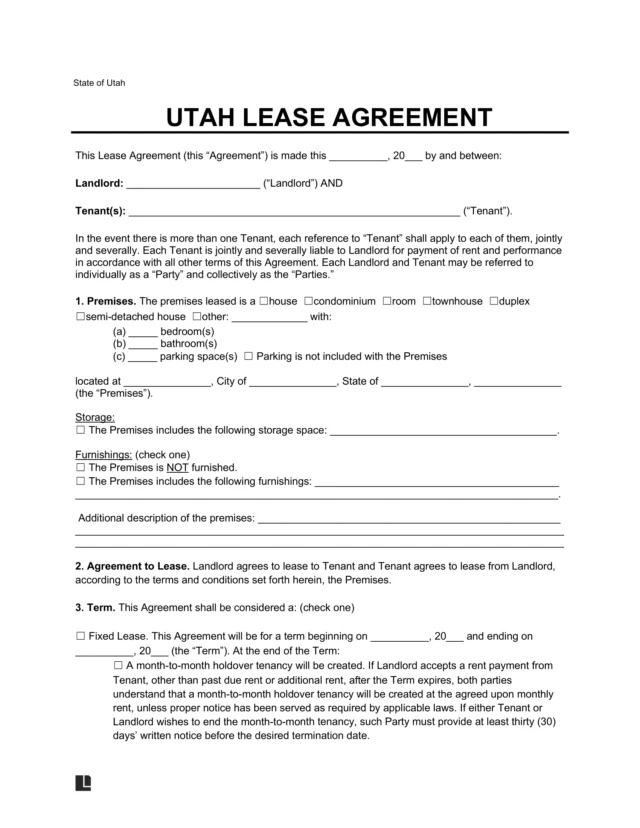 Utah Lease Agreement Template