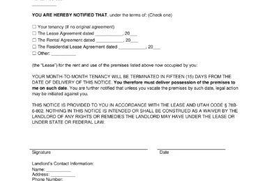 Utah Lease Termination Letter Template