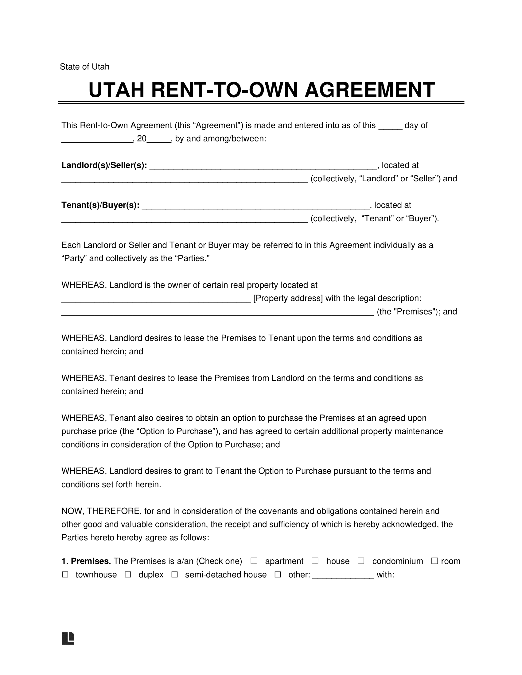 Utah Rent-to-Own Lease Agreement