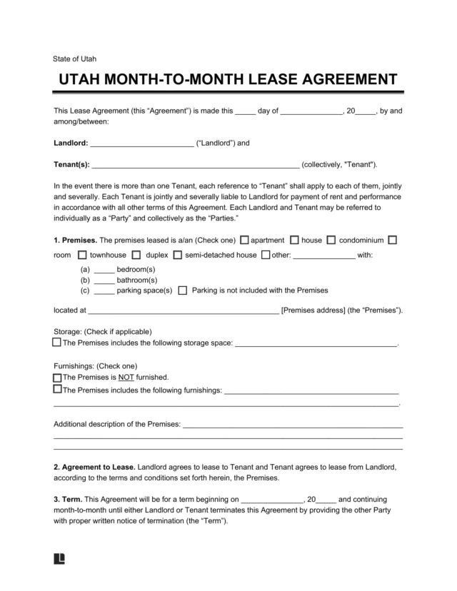 Utah Month-to-Month Rental Agreement