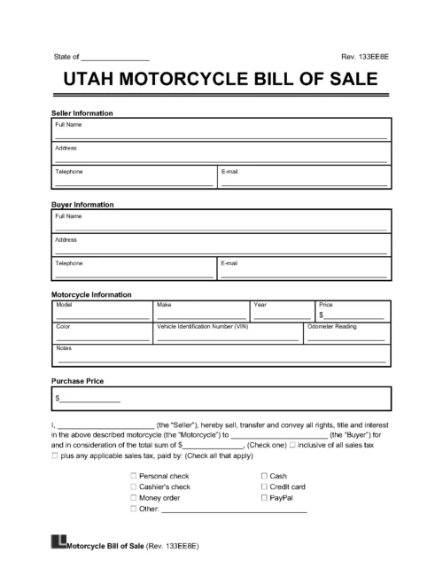 utah motorcycle bill of sale