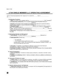 Utah Single Member LLC Operating Agreement Form