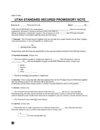 Utah Standard Secured Promissory Note Template