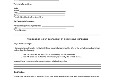 VIN Verification Form Template