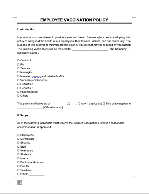 Vaccination Policy Screenshot