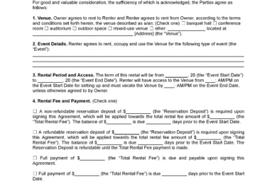 Venue Event Space Rental Agreement Template