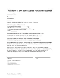 Vermont 60-Day Notice to Vacate (Month to Month)
