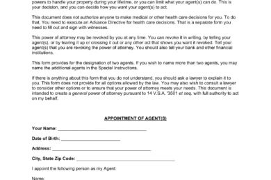 Vermont Durable Statutory Power of Attorney Form