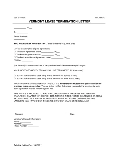 Vermont Notice to Vacate