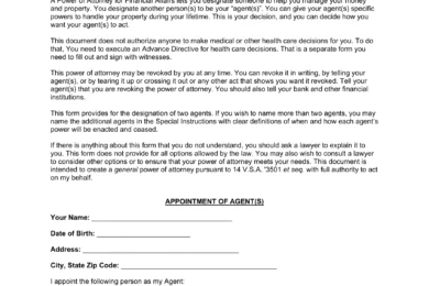 Vermont Limited Power of Attorney Form