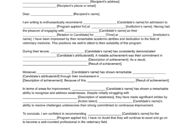 Sample of a Letter of Recommendation for Vet School