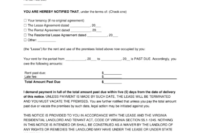 Virginia 5-Day Eviction Notice to Quit (Non-Payment of Rent)