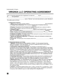 Virginia LLC Operating Agreement Template