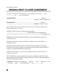 Virginia Rent-to-Own Lease Agreement