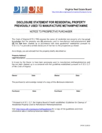 Virginia Methamphetamine Disclosure Form