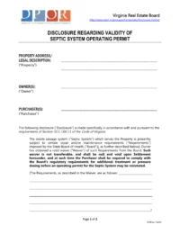 Virginia Septic System Waiver Disclosure Statement Form