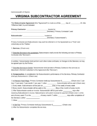 Virginia Subcontractor Agreement Template
