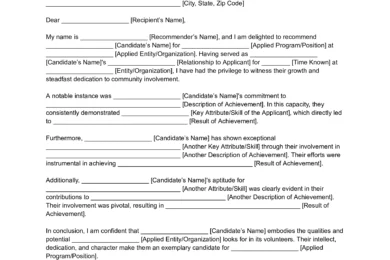 Volunteer Letter of Recommendation
