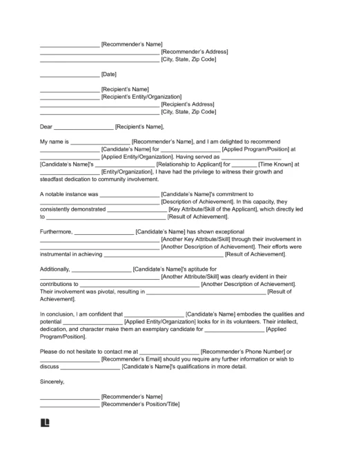 Volunteer Letter of Recommendation