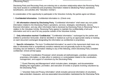 Volunteer Non Disclosure Agreement Template