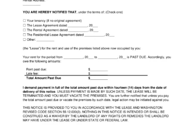 Washington 14-Day Eviction Notice to Quit (Non-Payment of Rent)