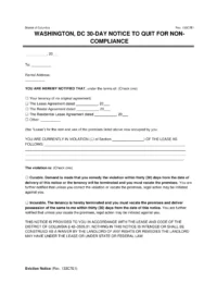 Washington DC 30-Day Notice to Quit for Non-Compliance
